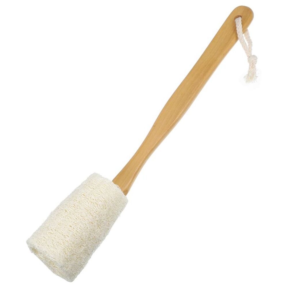 1 Pc Bath Brush for Shower with Long Wood Handle Brown Beige 3.9Inches